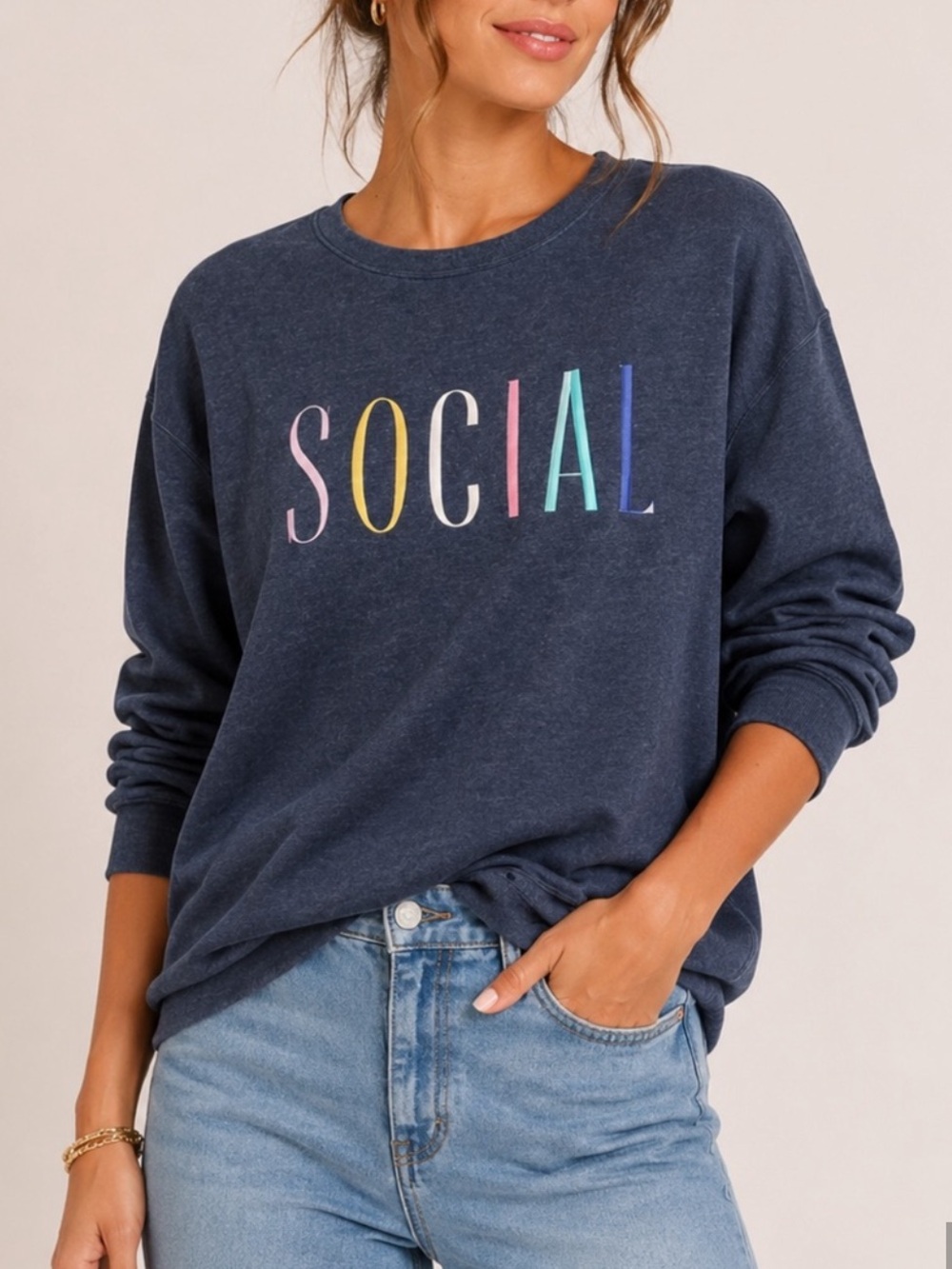 Wildfox Social Navy Rainbow Sweatshirt